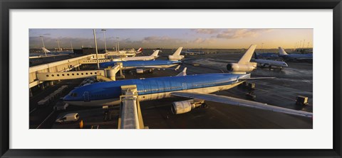 Framed High angle view of airplanes at an airport, Amsterdam Schiphol Airport, Amsterdam, Netherlands Print