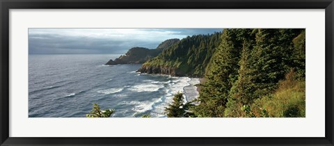 Framed High angle view of a coastline, Heceta Head Lighthouse, Oregon, USA Print