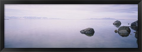 Framed Rock formations in a lake, Great Salt Lake, Utah, USA Print