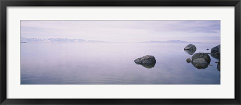 Framed Rock formations in a lake, Great Salt Lake, Utah, USA Print