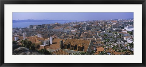 Framed High angle view of a city viewed from a castle, Castelo De Sao Jorge, Lisbon, Portugal Print