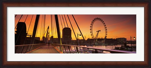 Framed Bridge with ferris wheel, Golden Jubilee Bridge, Thames River, Millennium Wheel, City Of Westminster, London, England Print