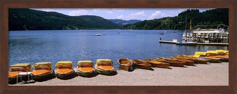 Framed Row of boats in a dock, Titisee, Black Forest, Germany Print