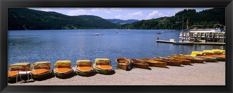 Framed Row of boats in a dock, Titisee, Black Forest, Germany Print