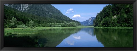 Framed Mountains overlooking a lake, Weitsee Lake, Bavaria, Germany Print