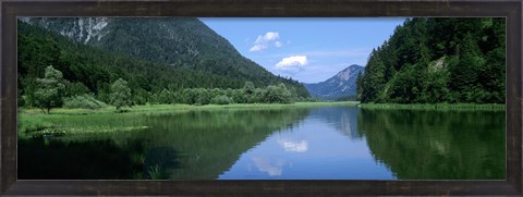 Framed Mountains overlooking a lake, Weitsee Lake, Bavaria, Germany Print