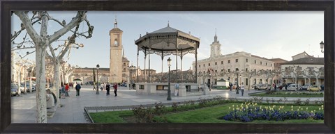 Framed Tourists in front of buildings, Plaza De Cervantes, Alcala De Henares, Madrid, Spain Print
