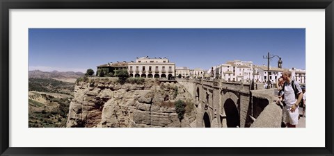 Framed Tourists standing on a bridge, Puente Nuevo, Ronda, Malaga Province, Andalusia, Spain Print