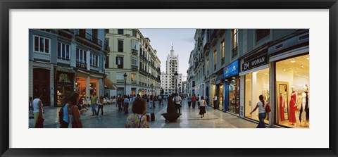 Framed Group of people walking on a street, Larios Street, Malaga, Malaga Province, Andalusia, Spain Print