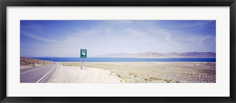 Framed Road sign at the roadside, Nevada State Route 446, Pyramid Lake, Nevada, USA Print