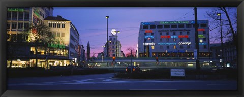 Framed Buildings lit up at dusk, Karlsplatz, Munich, Bavaria, Germany Print