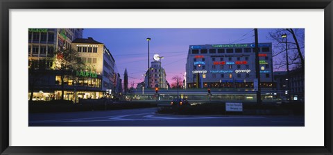 Framed Buildings lit up at dusk, Karlsplatz, Munich, Bavaria, Germany Print