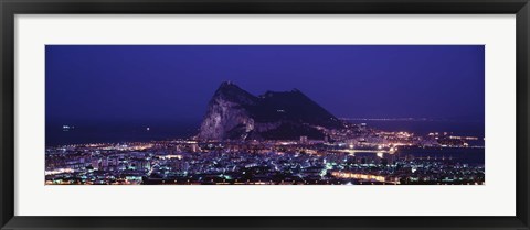 Framed High angle view of a city lit up at night, Rock Of Gibraltar, Andalusia, Spain Print