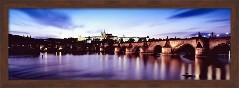 Framed Arch bridge across a river with a cathedral, St. Vitus Cathedral, Hradcany Castle, Vltava river, Prague, Czech Republic Print