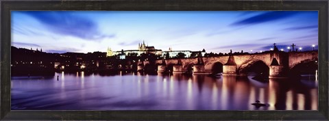 Framed Arch bridge across a river with a cathedral, St. Vitus Cathedral, Hradcany Castle, Vltava river, Prague, Czech Republic Print