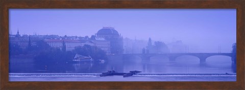 Framed Arch bridge across a river, National Theatre, Legii Bridge, Vltava River, Prague, Czech Republic Print