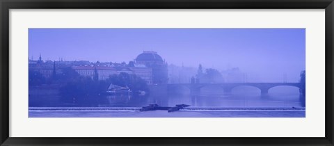 Framed Arch bridge across a river, National Theatre, Legii Bridge, Vltava River, Prague, Czech Republic Print