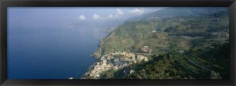 Framed High angle view of a village at the coast, Riomaggiore, La Spezia, Liguria, Italy Print