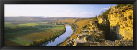 Framed High angle view of vineyards along a river, Einzellage, Hessigheimer Felsengarten, Hessigheim, Baden-Wurttemberg, Germany Print