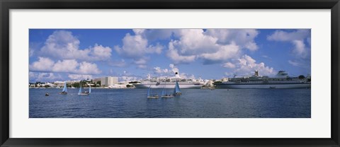 Framed Cruise ships docked at a harbor, Hamilton Harbour, Hamilton, Bermuda Print