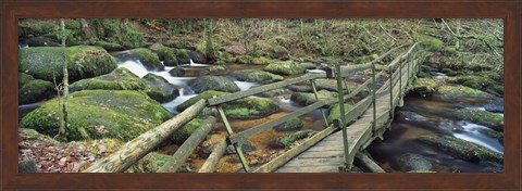 Framed Leap of Faith broken bridge, Becky Brook, Becky Falls, Bovey Tracey, Dartmoor National Park, Devon, England Print