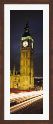 Framed Clock tower lit up at night, Big Ben, Houses of Parliament, Palace of Westminster, City Of Westminster, London, England Print