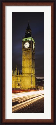 Framed Clock tower lit up at night, Big Ben, Houses of Parliament, Palace of Westminster, City Of Westminster, London, England Print