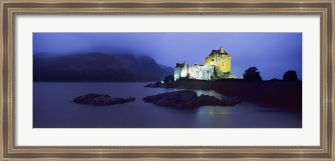 Framed Castle lit up at dusk, Eilean Donan Castle, Loch Duich, Dornie, Highlands Region, Scotland Print