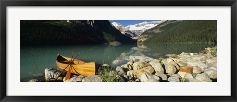 Framed Canoe at the lakeside, Lake Louise, Banff National Park, Alberta, Canada Print