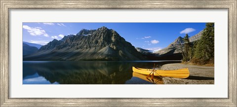 Framed Canoe at the lakeside, Bow Lake, Banff National Park, Alberta, Canada Print