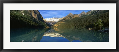 Framed Reflection of mountains in water, Lake Louise, Banff National Park, Alberta, Canada Print