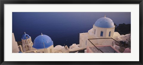 Framed High angle view of blue domed church at the coast, Oia, Santorini, Greece Print