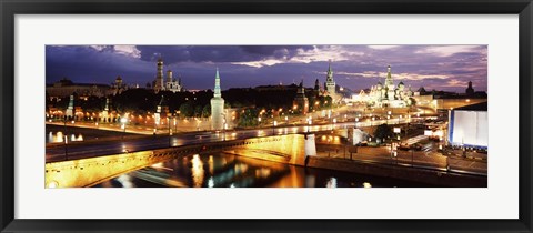 Framed City lit up at night, Red Square, Kremlin, Moscow, Russia Print