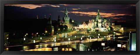 Framed Red Square at night, Kremlin, Moscow, Russia Print