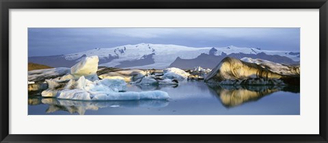 Framed Icebergs on Jokulsarlon lagoon, water reflection, Vatnajokull Glacier, Iceland. Print