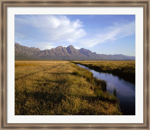 Framed River with a mountain range in the background, Hermon Farm, outside of Cape Town, South Africa Print