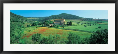 Framed High angle view of a church on a field, Abbazia Di Sant&#39;antimo, Montalcino, Tuscany, Italy Print