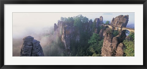 Framed Bridge passing through cliffs, Bastei Bridge, Saxon Switzerland National Park, Dresden, Saxony, Germany Print