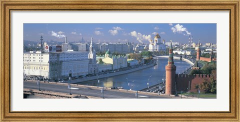 Framed Buildings at the waterfront, Moskva River, Moscow, Russia Print