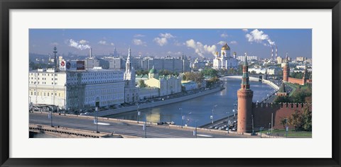 Framed Buildings at the waterfront, Moskva River, Moscow, Russia Print