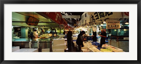 Framed Customers buying fish in a fish market, Tsukiji Fish Market, Tsukiji, Tokyo Prefecture, Kanto Region, Japan Print