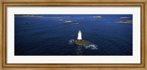 Framed Aerial view of a light house, Sakonnet Point Lighthouse, Little Compton, Rhode Island, USA Print