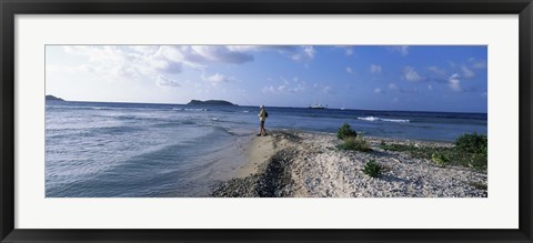 Framed Tourist fishing on the beach, Sandy Cay, Carriacou, Grenada Print