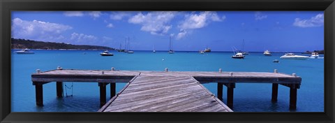 Framed Pier with boats in the background, Sandy Ground, Anguilla Print