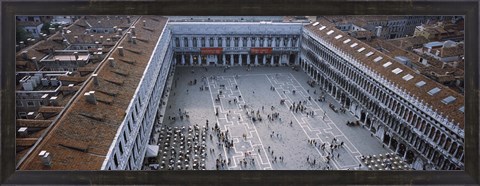 Framed High angle view of a town square, St. Mark&#39;s Square, St Mark&#39;s Campanile, Venice, Veneto, Italy Print
