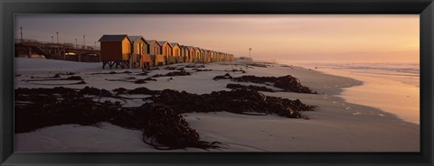 Framed Changing room huts on the beach, Muizenberg Beach, False Bay, Cape Town, Western Cape Province, Republic of South Africa Print