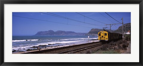 Framed Train on railroad tracks, False Bay, Cape Town, Western Cape Province, Republic of South Africa Print