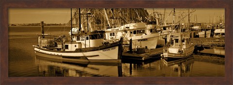 Framed Fishing boats in the sea, Morro Bay, San Luis Obispo County, California, USA Print