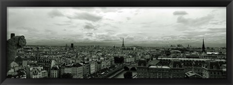 Framed Aerial view of a river passing through a city from Notre Dame de Paris, Seine River, Paris, Ile-de-France, France Print