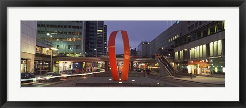 Framed Buildings in a city lit up at dusk, Sergels Torg, Stockholm, Sweden Print